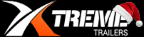 Logo for Xtreme Trailers featuring a stylized X in orange and white, with the word XTREME in bold white letters and TRAILERS below, plus a Santa hat on the E in XTREME.