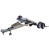 A Hydraulic Tipper Car Trailer with a 3500KG ATM and a 16.4x6.6FT deck features dual wheels, a long frame, front winch, and a silver finish for supporting and transporting boats.