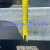 A tape measure hangs vertically on a metal drawbar, showing a width of approximately 80mm, with blue text reading 150mmX 50mm drawbar over what seems to be concrete. Product: Dual Axle Premium 3200KG Car Trailer with Spacious 15.7x6.6FT (4.8x2M) Deck.