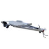 The Dual Axle Premium 3500KG Car Trailer has a spacious 16.4×6.6FT (5x2M) deck, dual wheels, and a metallic frame, ideal for transporting vehicles or heavy goods. It features a tow hitch at the front and is shown on a white background.
