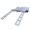A silver Dual Axle Premium 3500KG Car Trailer features two extending metal ramps at the rear, a grated surface, and partially visible wheels on each side. The trailer boasts a spacious 16.4×6.6FT (5x2M) deck and is made of metal.