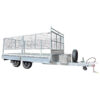 The 14x7 Dual Axle Hydraulic Tipper Tandem Box Trailer (4500KG ATM with ramps) is a heavy-duty silver trailer featuring metal mesh side panels, a diamond-plate storage box, spare tire, and tow hitch—ideal for tough hauling jobs.