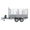 Premium 10x7 Galvanized Flat Top Trailer with 4500KGS ATM featuring dual axles, mesh cage sides, an attached spare tire, and a front tow hitch, designed for reliable goods transportation.
