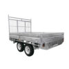 A Premium 10x7 Galvanized Flat Top Trailer with high mesh sides, dual axles, white wheels, and a 4500KGS ATM is shown empty against a plain white background.