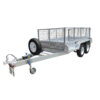 Here’s a rewritten sentence using the provided product data: The Premium 8x5 Dual Axle Heavy Duty Tandem Trailer features a sturdy cage-style metal frame with 425mm high sides, four wheels on two axles, and a spare tire mounted at the front. Designed for towing and transporting cargo, it has a maximum ATM of 3500KG and is available for pre-order.