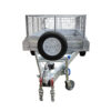 The Premium 8x5 Dual Axle Heavy Duty Tandem Trailer with 425mm high sides (3500KG ATM, pre-order) is shown on a white background, featuring a metal cage, front spare tire, attached chains, and a swivel jockey wheel.