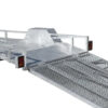 8×5 Heavy-Duty ATV, Zero Turn Mower, Golf Cart, Buggy Trailer – 750KG ATM featuring an aluminum flatbed and a diamond-patterned metal ramp extended down, viewed from a rear corner angle and isolated on a white background.