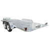 A Premium Hydraulic Tipper Car Trailer with a 4200kg ATM and a 16.4×6.6FT (5x2M) metal flatbed deck, featuring dual axles, wheel wells, and a rear loading ramp extended downward. The trailer appears empty and is photographed against a plain white background.