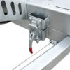 A close-up view of the metal trailer hitch mechanism with a red-handled lever, mounted on the galvanized steel frame of the Premium Dual Axle Car Trailer (4200kg ATM, 16.4x6.6FT deck), shown against a white background.